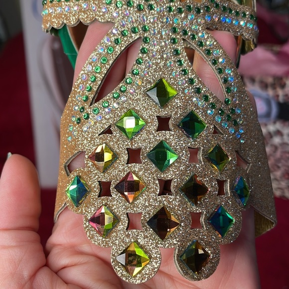 JEWELED HEELS GOLD, GREEN, PINK AND AMBER COLORED GEMS MIRRORED HEELS SIZE 38 - Picture 12 of 12